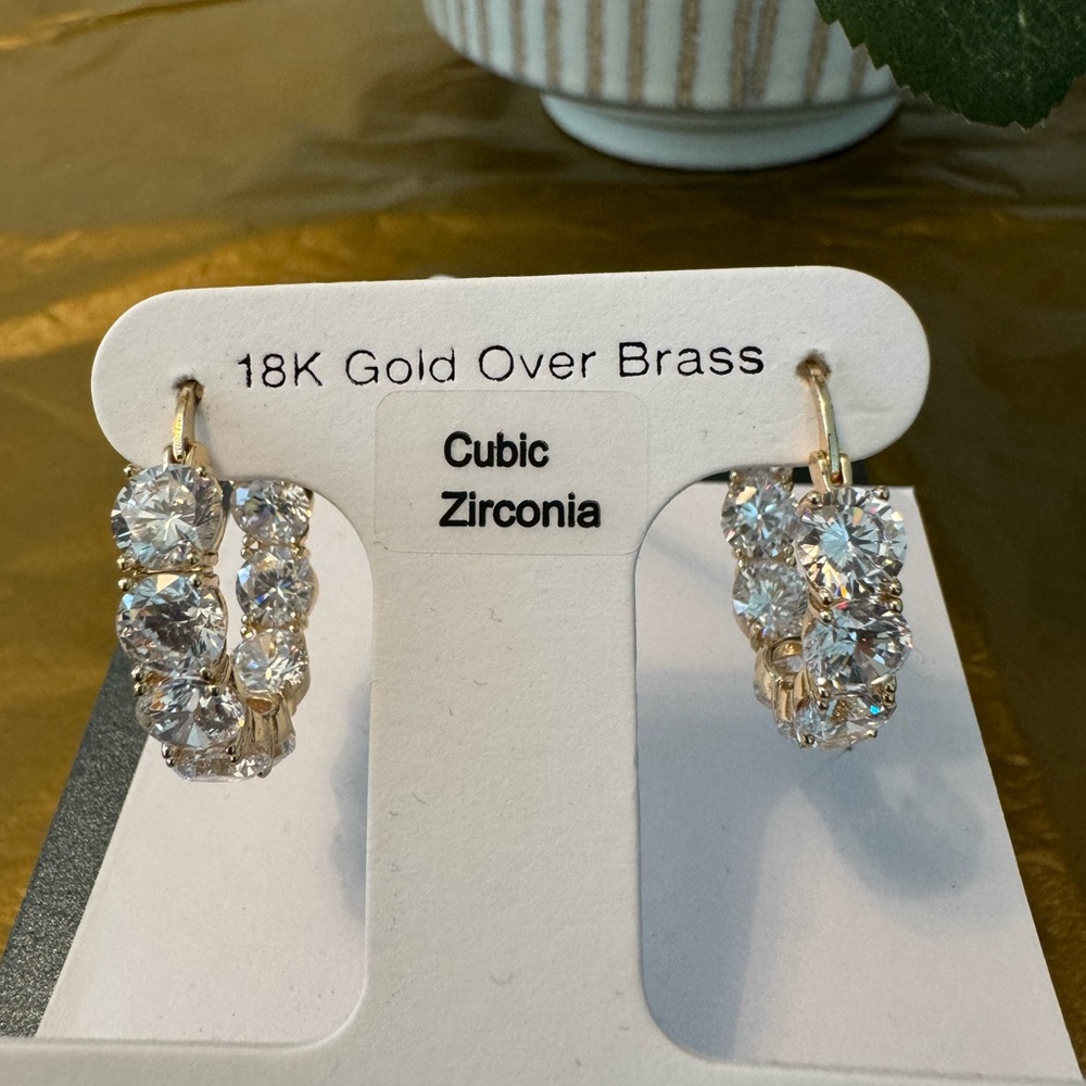 18k gold plated hoops with CZ’s. NWT